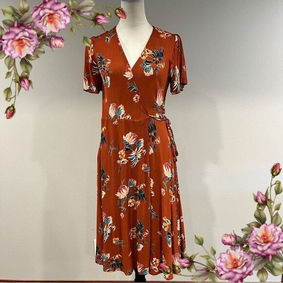 Lulu's burnt Orange wrap Sundress with short Sleeves size small - Picture 1 of 14